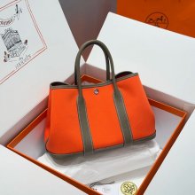HERMES ガーデン 30cm オレンジ ハンドバッグ セミハンドメイド 30cm Garden 30cm サイズ:30cm