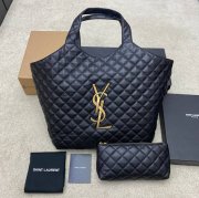 SAINT LAURENT 698651 ラムレザー ブラック、ゴールド ハンドバッグ イカール 27x13cm サイズ:27x13cm