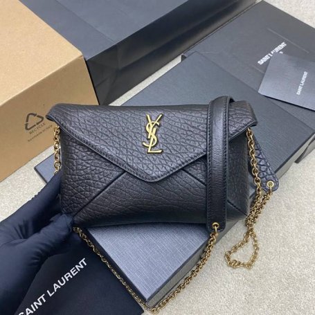 SAINT LAURENT 819271 ラムレザー、エレファント ブラック、ゴールド、エレファント 斜め掛けバッグ、チェーンバッグ、封筒バッグ チェーン、封筒、カリプソ、ミニ 19x12cm サイズ:19x12cm