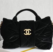 CHANEL ナイロン ブラック×ホワイト×ゴールド ヴィンテージ 小 26×18×5cm サイズ:26×18×5cm