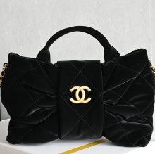 CHANEL ナイロン ブラック×ホワイト×ゴールド ヴィンテージ 小 26×18×5cm サイズ:26×18×5cm