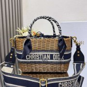 DIOR 8311 編み、オブリーク プリント、刺繍、フラワー ブルー 斜め掛けバッグ、ショルダーバッグ、ハンドバッグ クラシック サイズ:28x21x12cm