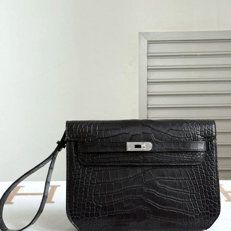 HERMES ケリー デペッシュ 25cm クラッチバッグ マットワニ腹皮 ブラック サイズ:
