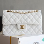 CHANEL 1117 ホワイト×ゴールド クラシック 小 23×14.5×6cm サイズ:23×14.5×6cm