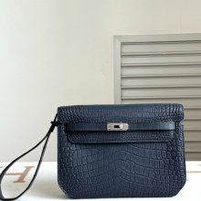 HERMES ケリー デペッシュ 25cm クラッチバッグ マットワニ皮 デニムブルー サイズ: