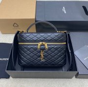 SAINT LAURENT 851572 ラムレザー ブラック、ゴールド ハンドバッグ クラシック 15x8cm サイズ:22.5x15x8cm