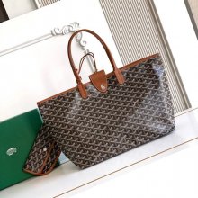 GOYARD 6603 キャンバス、レザー ブラウン ショルダーバッグ、ハンドバッグ サンルイ、ゴヤルディン、キャンバス 34x28x15cm サイズ:34x28x15cm