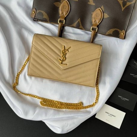 SAINT LAURENT 360452 カーフレザー ゴールド 封筒バッグ 封筒、クラシック 14x5cm サイズ:22.5x14x4cm