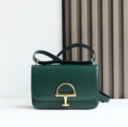 GUCCI 846705 レザー グリーン、ゴールド ショルダーバッグ 馬銜、クラシック 22cm サイズ:22.5x14x8cm