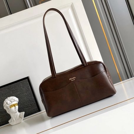 PRADA 1BB165 スエード、レザー ゴールド ショルダーバッグ、ハンドバッグ ヴィンテージ 34x18x16cm サイズ:34x18x16cm