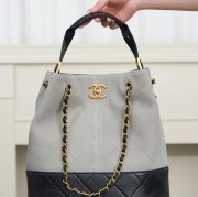 CHANEL 菱格紋 グレー×ゴールド ショルダーバッグ クラシック ヴィンテージ 30×26×11cm サイズ:30×26×11cm