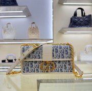DIOR チェーン プリント、刺繍、フラワー ブルー、ベージュ ショルダーバッグ、チェーンバッグ 小 21.5x12.0x6.0cm サイズ:21.5x12cm