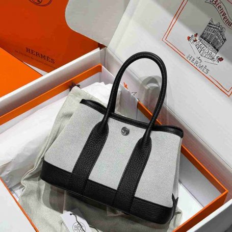 HERMES ガーデン 23cm キャンバス 配色 ハンドバッグ セミハンドメイド 高級感 23cm Garden 23cm サイズ:23cm