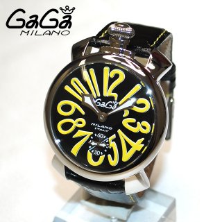 GaGa MILANO （ガガミラノ） 時計 腕時計 MANUALE マニュアーレ マヌアーレ 48mm ブラック レザー/イエロー 5010.12S 501012S メンズ スイスメイド|ガガミラノ時計スーパーコピー品腕時計 N級品は業界で最高な品質！