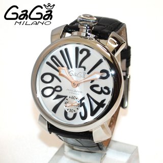 GaGa MILANO （ガガミラノ） 時計 腕時計 MANUALE マニュアーレ マヌアーレ 48mm ブラック レザー/シルバー 5010.07S 501007S 5010.7S 50107S メンズ スイスメイド|ガガミラノ時計スーパーコピー品腕時計 N級品は業界で最高な品質！