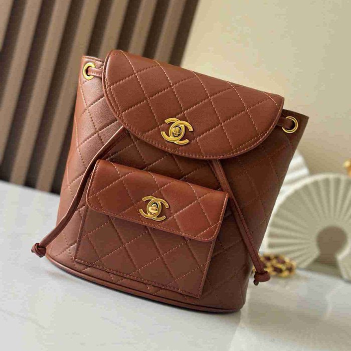 Chanel ヴィンテージ リュック ラムレザー ブラウン A2210 サイズ:21x20.5x10cm