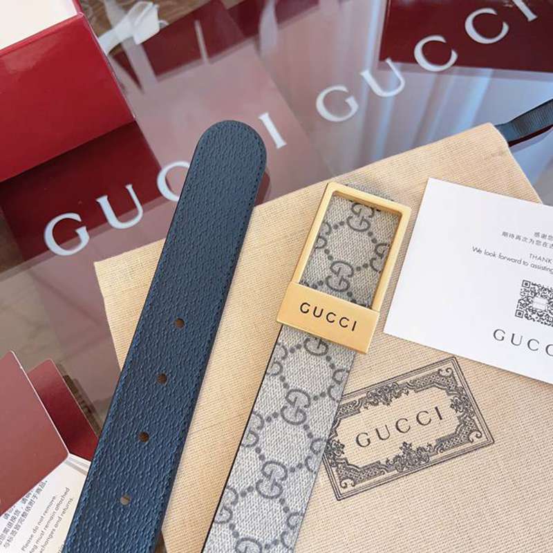 グッチ メンズ ベルト スクエアバックル 3.5cm