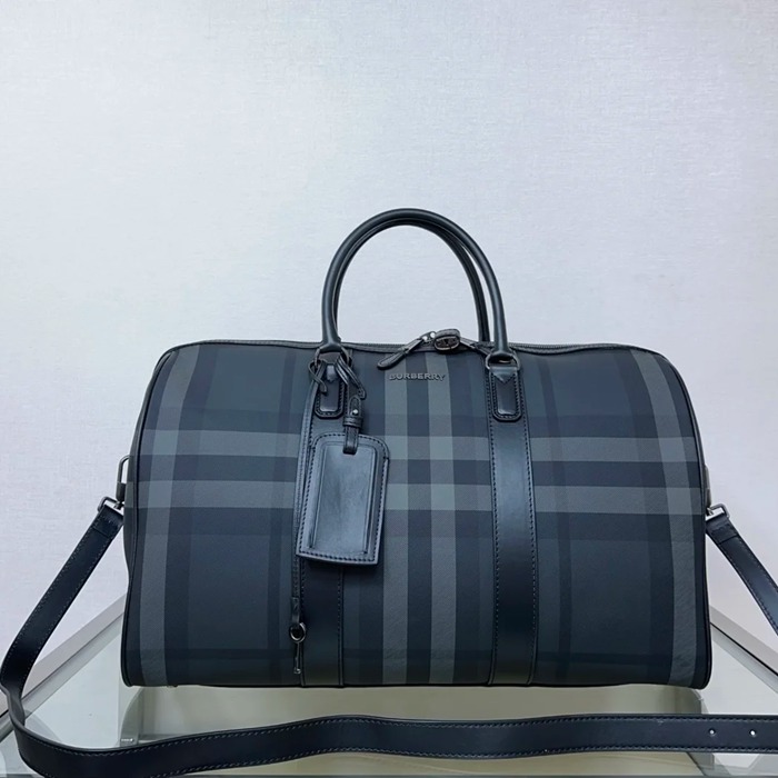 BURBERRY グレーチェックトラベルバッグ サイズ:50x27x25cm