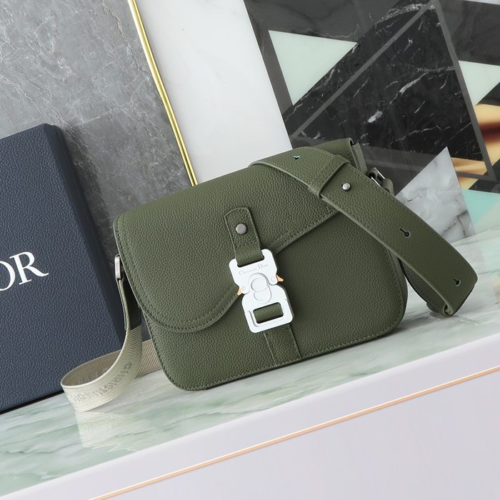 DIOR サドルメッセンジャー 粒面牛皮革 カーキ サイズ:23x18cm