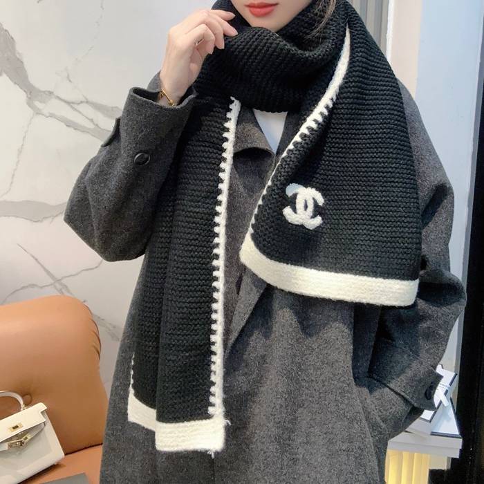 シャネル 新作 カシミヤニットスカーフストール。カシミヤ10％ウール90％ 180x30