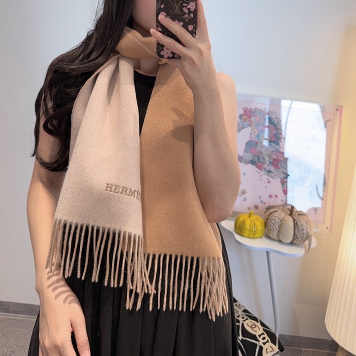 エルメス パリコレクション両面カシミヤスカーフ 180x30