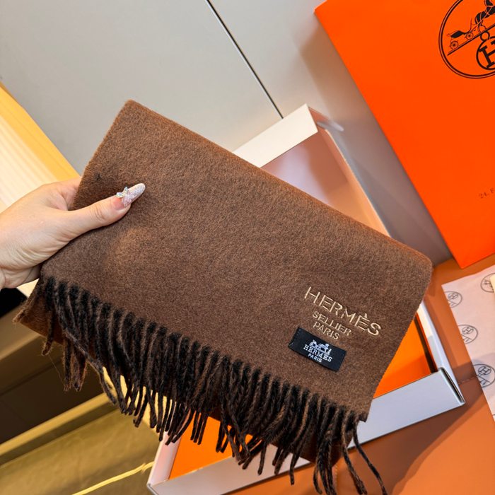 エルメス 両面ラムカシミヤスカーフ 30x180cm