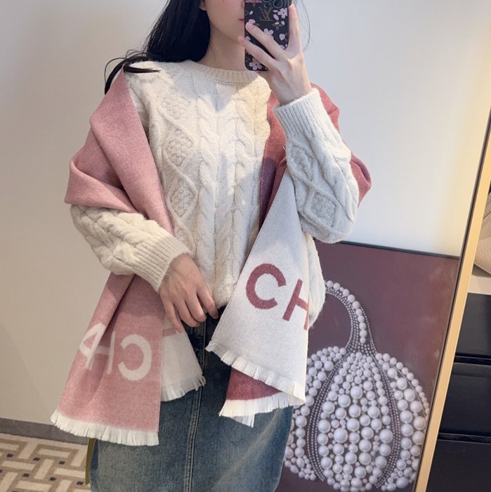 シャネル 金糸カシミヤストール 45x175cm