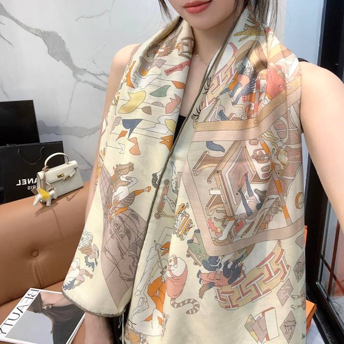 エルメス 2025年秋冬新作 両面同色シルクカシミヤストール 140x 140cm