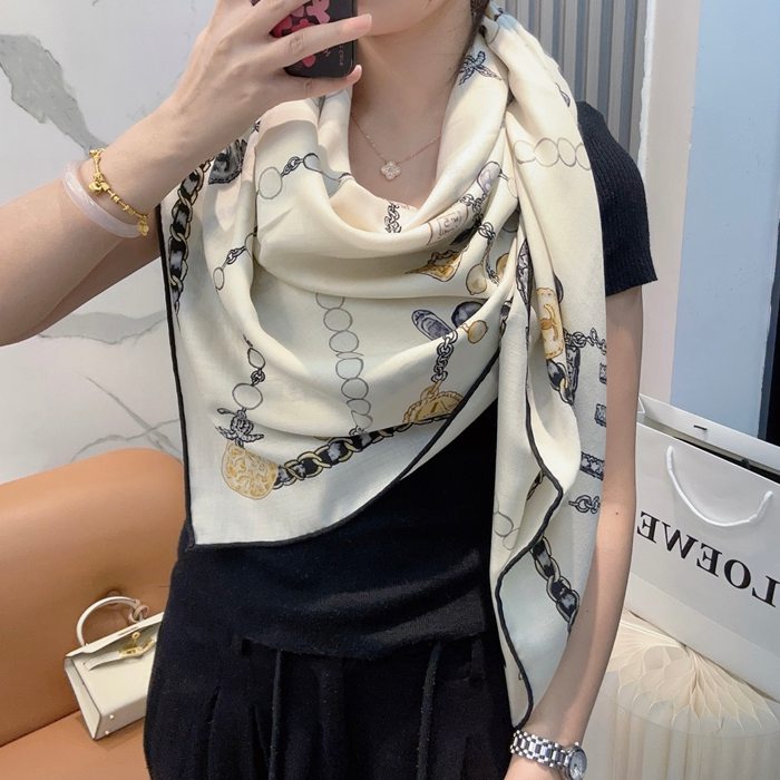 シャネル パールネックレスモチーフスカーフ 140x140cm