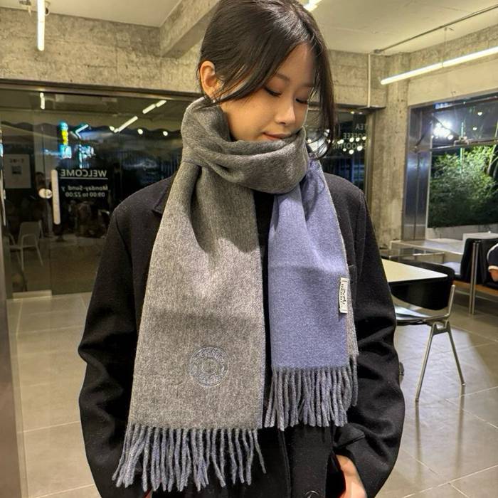 エルメス 両面ラムカシミヤスカーフ 30x180cm