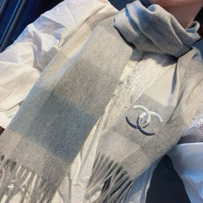 シャネル 100％プレミアムカシミヤ水波模様スカーフ 30x180cm