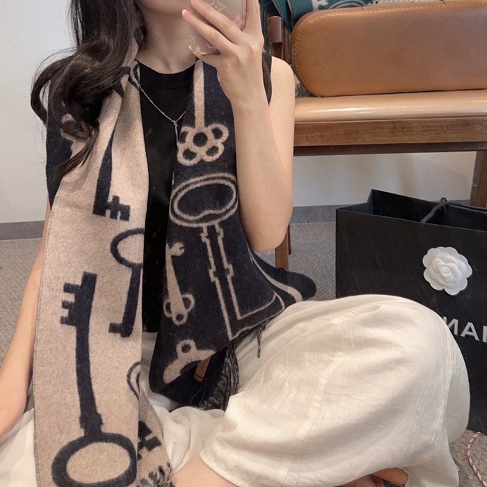 エルメス Hキー両面カシミヤスカーフ 30 180