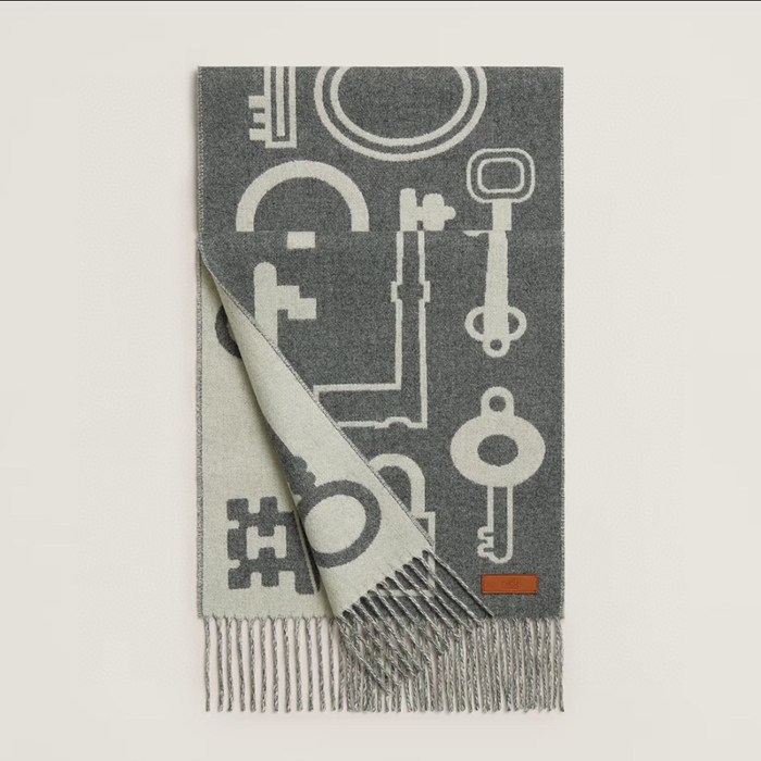 エルメス Hキー両面カシミヤスカーフ 30 180