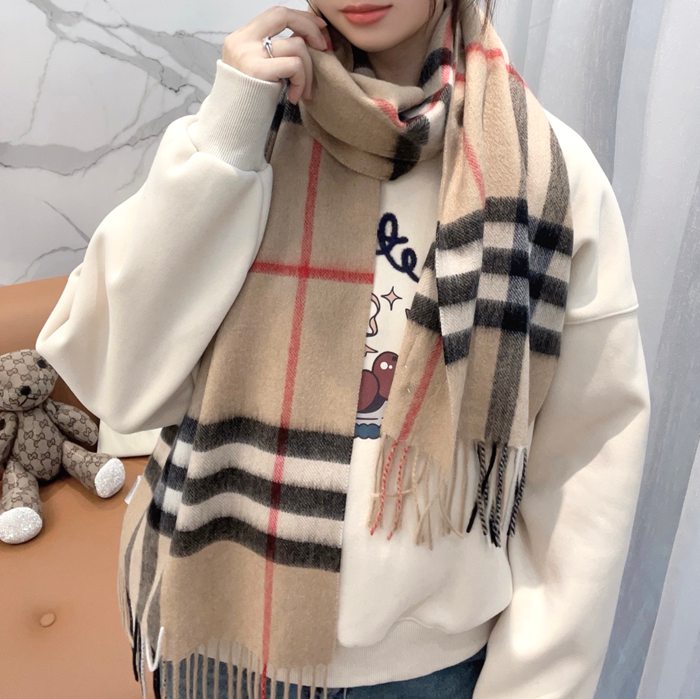 バーバリー クラシックカシミヤチェックスカーフ 30x168cm