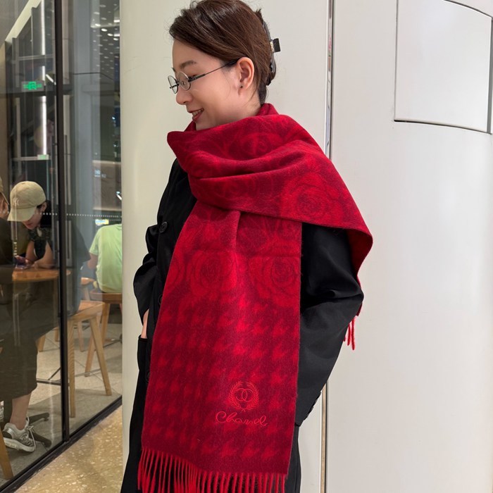 シャネル 100％プレミアムカシミヤ水波模様スカーフ 30x180cm