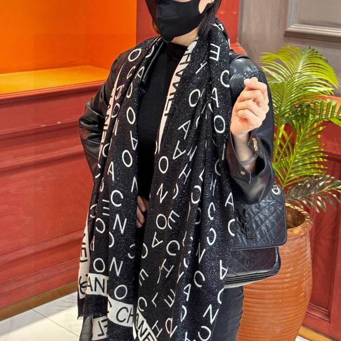 シャネル 新作 銀糸カシミヤスカーフ 110x200cm