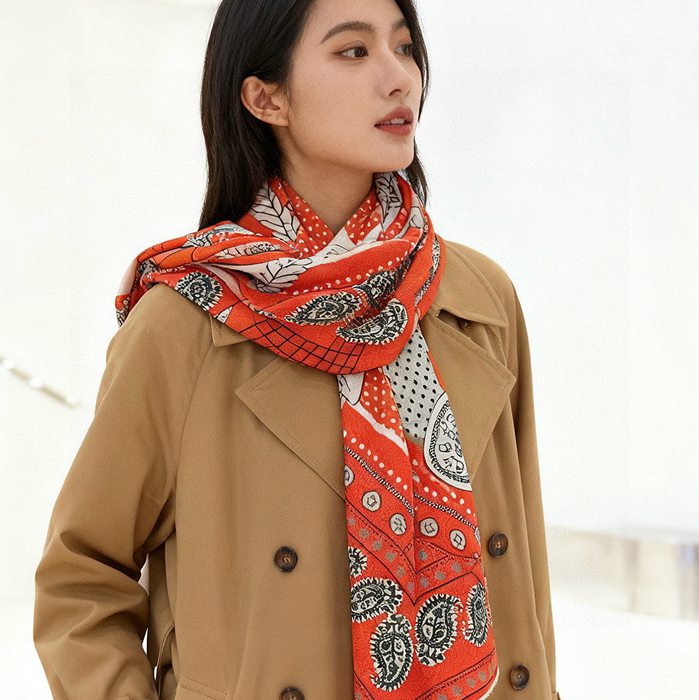 エルメス カシミヤ新作。両面同色。立体パターン。70％カシミヤ30％シルク 140cmx140cm