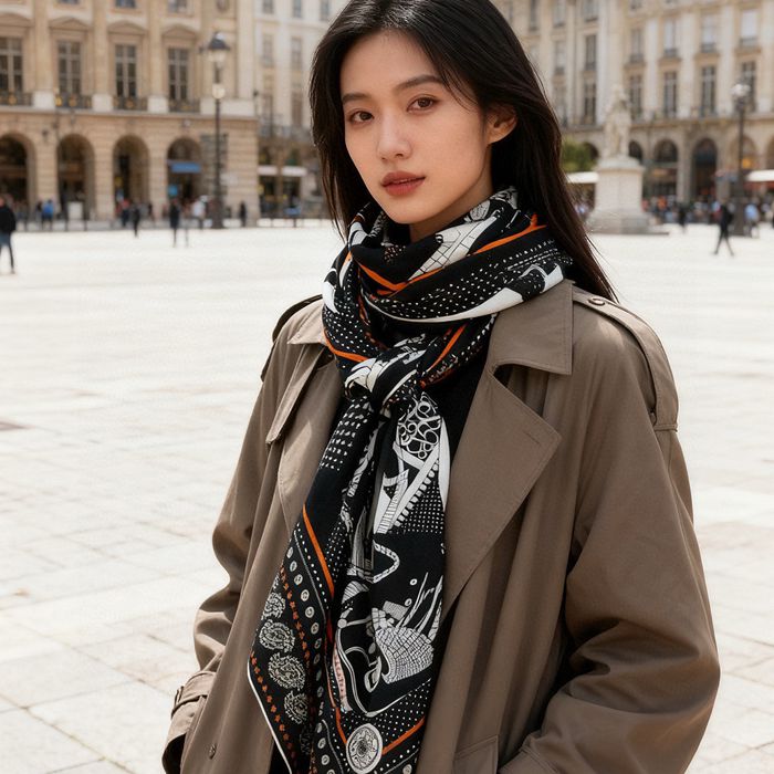 エルメス カシミヤ新作。両面同色。立体パターン。70％カシミヤ30％シルク 140cmx140cm