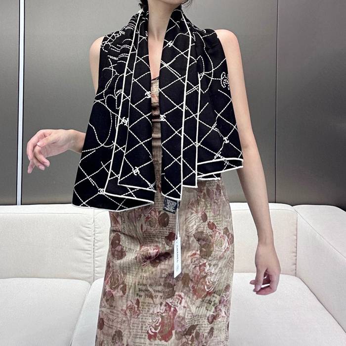 シャネル 新作 提花シルクベロアスカーフ 140x140cm