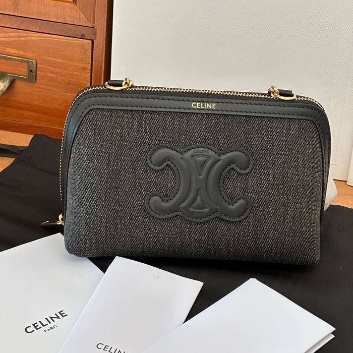 CELINE 10E382 ミニハンドバッグ チェーン貝殻 デニム サイズ:16x11cm