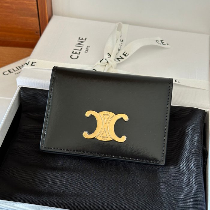 CELINE 10P352 新作二つ折りカードケース 牙籤紋 ブラック サイズ:10x7.5cm