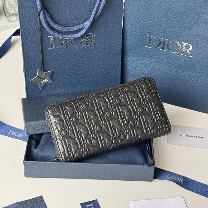 DIOR 2ADBC315YKK プレス長財布 ジッピー 黒粒面牛皮 サイズ:19.8x11cm