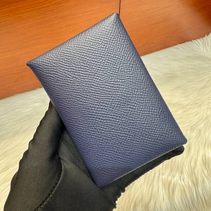 HERMES カルヴィ デュオ 二層カードケース エプソム 宝石ブルー シルバー金具 サイズ: