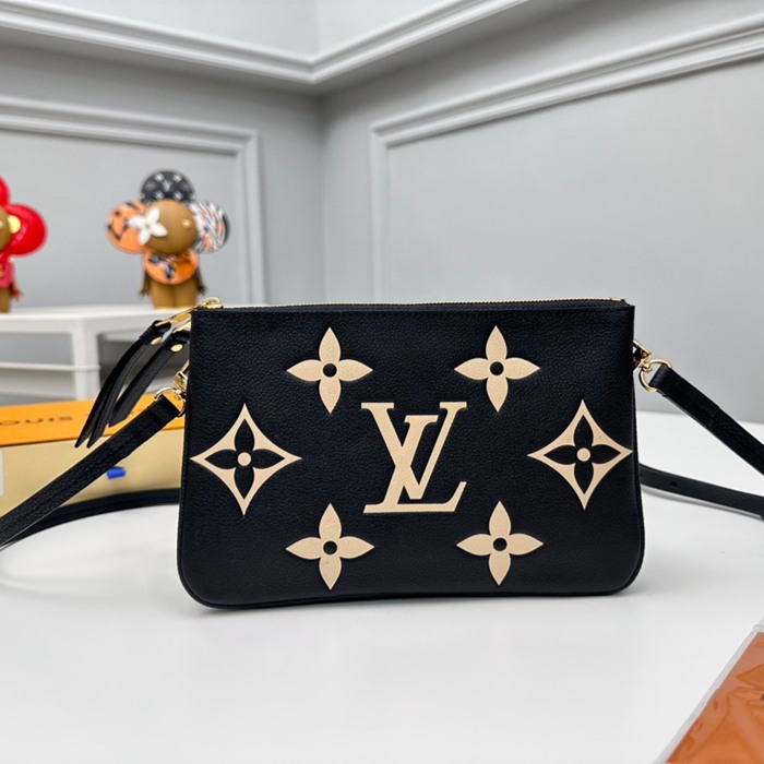 LOUIS VUITTON M80787 ダブルジップポシェット モノグラムアンプラント ブラック サイズ:20x12.5cm