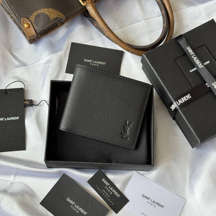 SAINT LAURENT 607727 メンズ対折り財布 荔枝紋刻印 サイズ:11x9.5x2.5cm