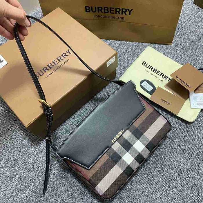 BURBERRY 1301 カーフスキン チェック ショルダーバッグ クラシックチェック 24x18cm サイズ:24x18cm