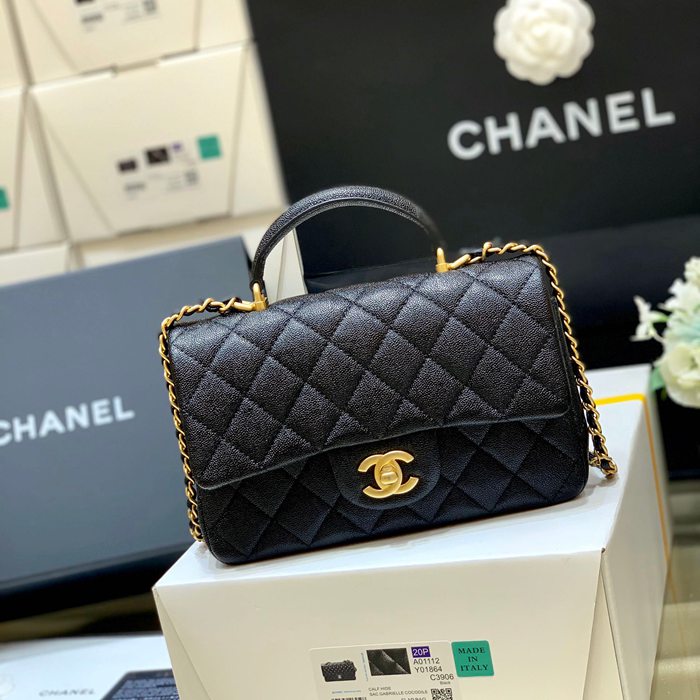 CHANEL カーフレザー ブラック×ホワイト×ピンク×ゴールド×シルバー ハンドバッグ クラシック 小 20×13×9cm サイズ:20×13×9cm