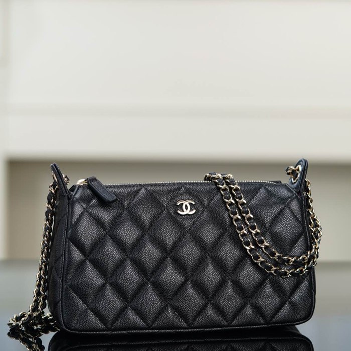 CHANEL カーフレザー 荔枝紋 ブラック×ゴールド ショルダーバッグ 21×12×5.5cm サイズ:21×12×5.5cm