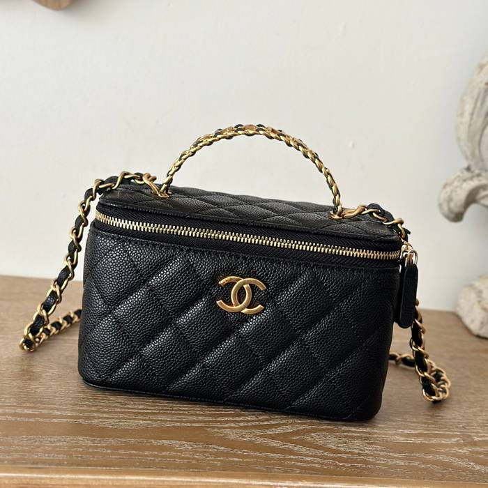 CHANEL 66017 ラムレザー ボール紋 ブラック 16×9.5×8cm サイズ:16×9.5×8cm