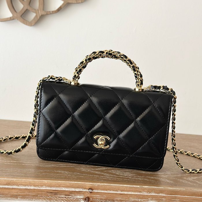 CHANEL 66024 ラムレザー ブラック 通勤 19×12×3.5cm サイズ:19×12×3.5cm